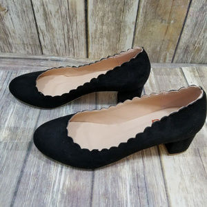 Black Curve Chunky Heels Almond Toe Shoe